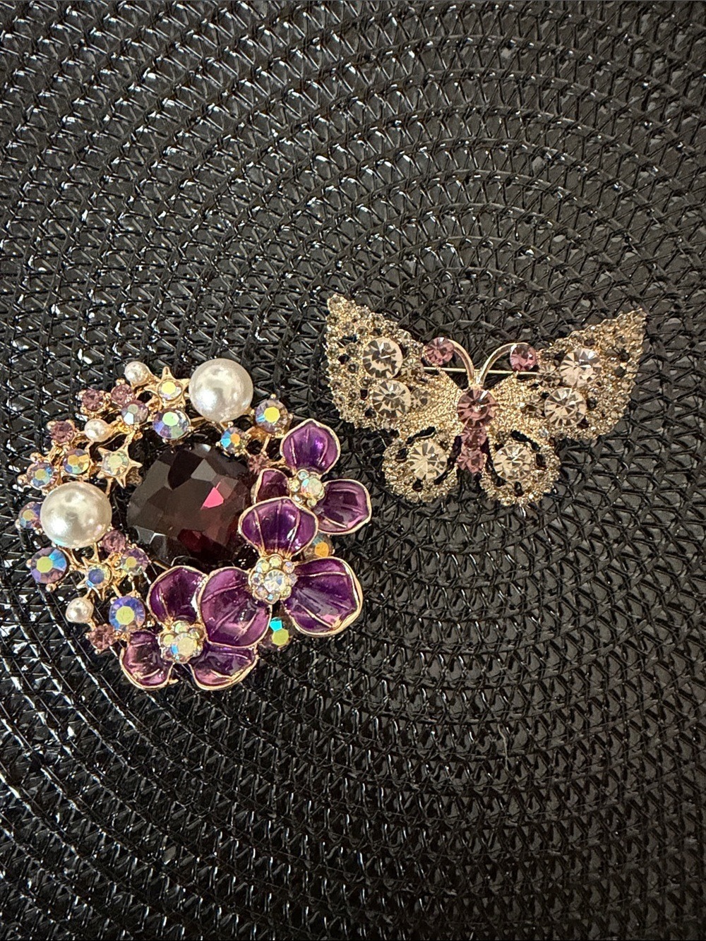 Floral & Butterfly Brooch Bundle Purple Gold - One Size